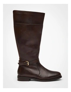 Leather Buckle Knee Boot Chocolate
