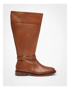 Leather Buckle Knee Boot Tan