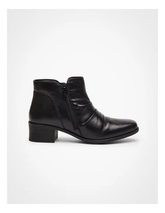 Leather Ruched Ankle Boot Black