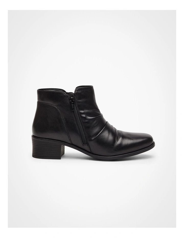 Leather Ruched Ankle Boot Black image 1