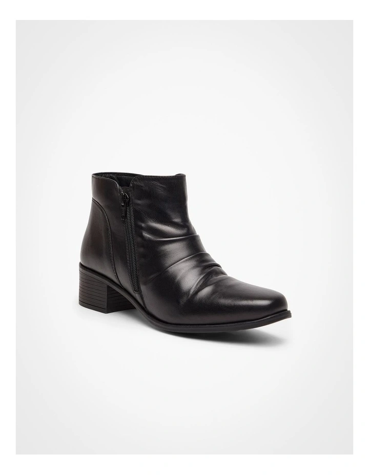 Leather Ruched Ankle Boot Black image 2