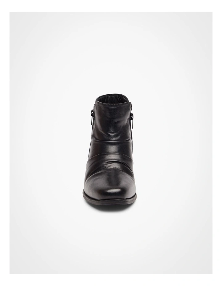 Leather Ruched Ankle Boot Black image 3