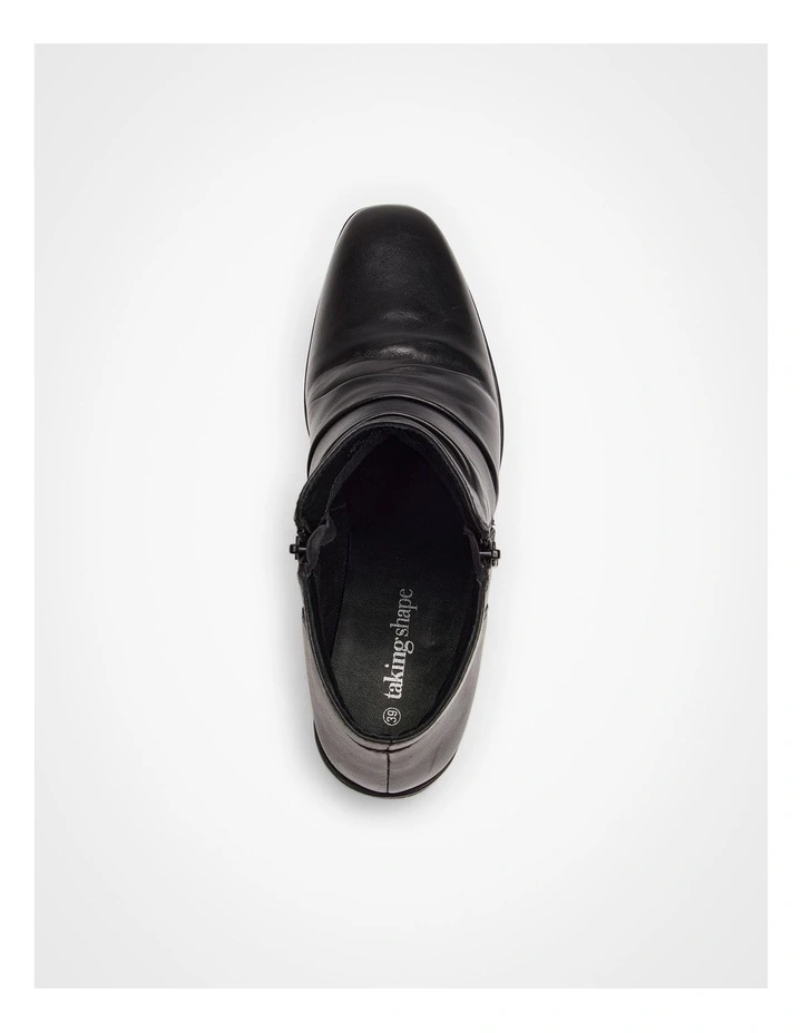 Leather Ruched Ankle Boot Black image 4