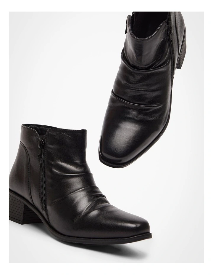Leather Ruched Ankle Boot Black image 5