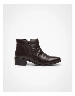 Leather Ruched Ankle Boot Chocolate