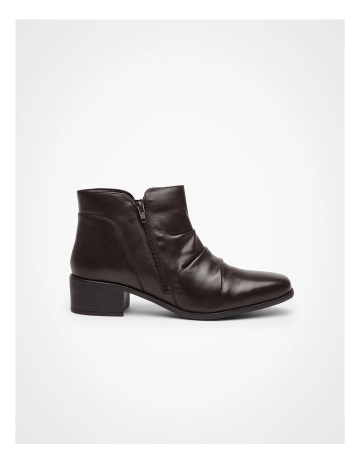 Leather Ruched Ankle Boot Chocolate image 1