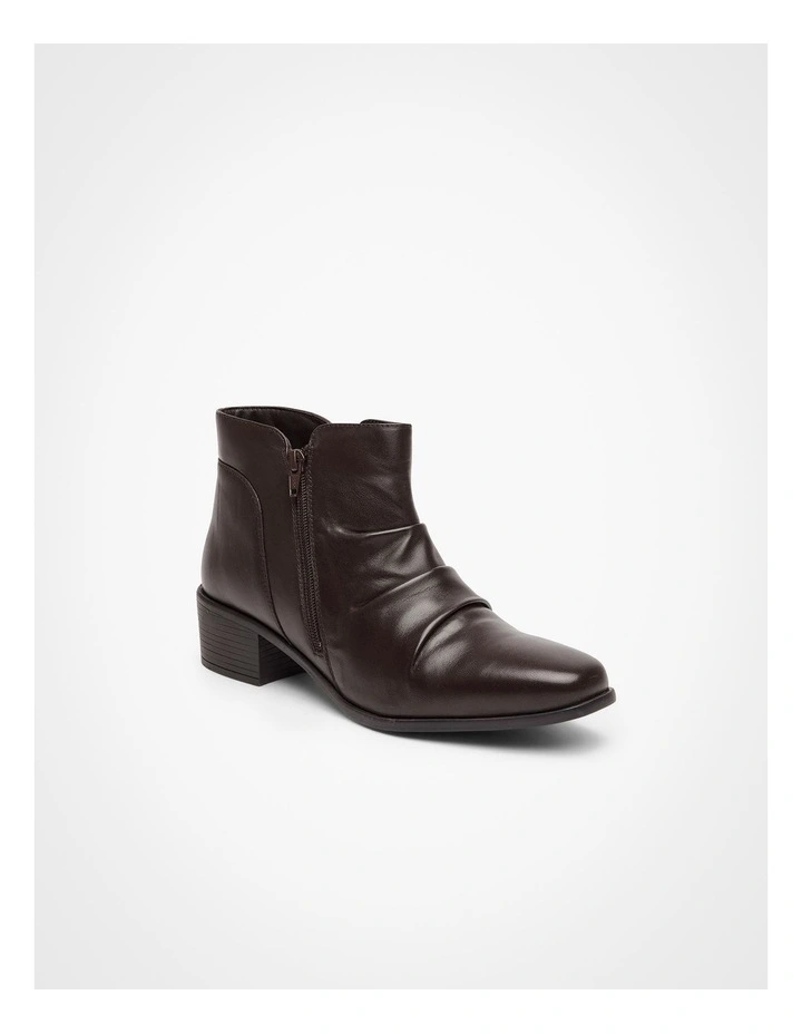 Leather Ruched Ankle Boot Chocolate image 2