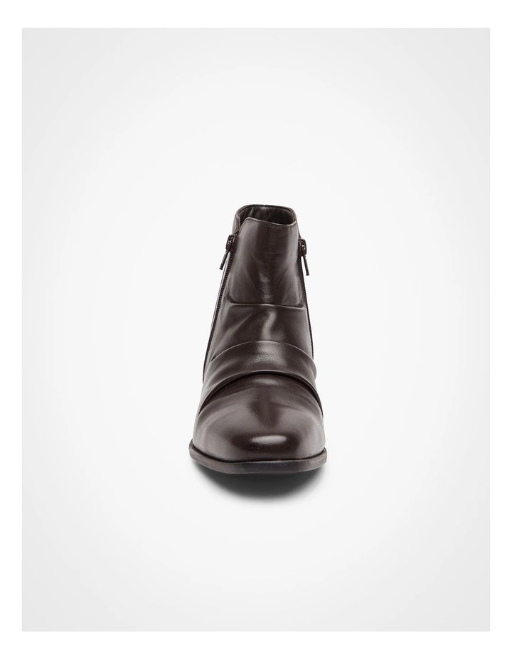 Leather Ruched Ankle Boot Chocolate image 3