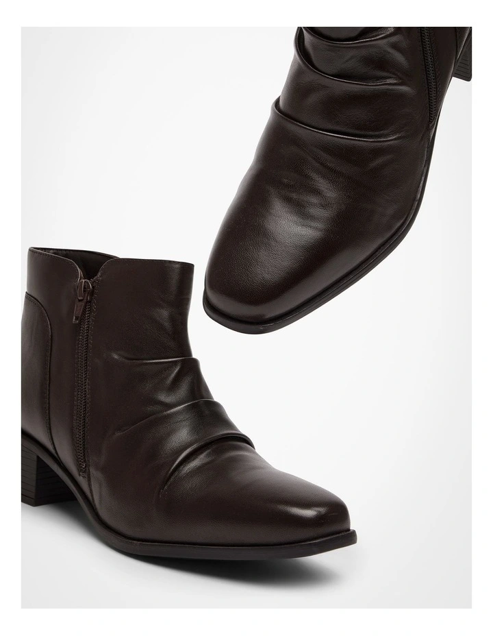 Leather Ruched Ankle Boot Chocolate image 5