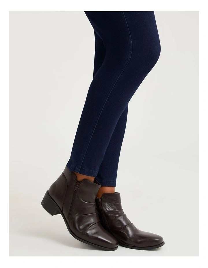 Leather Ruched Ankle Boot Chocolate image 6