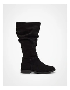 Suede Leather Knee Boot in Black