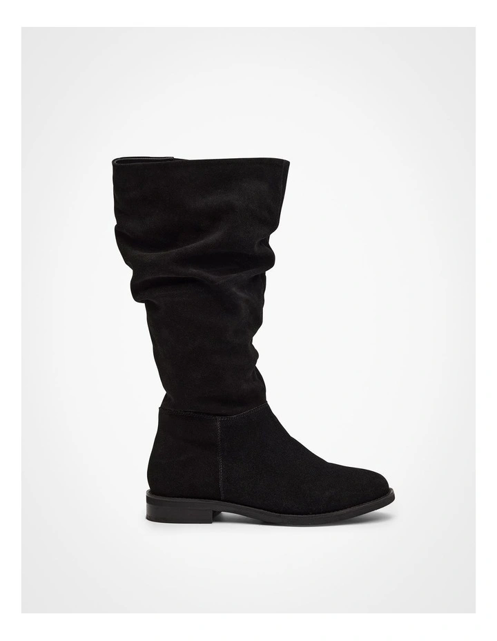 Suede Leather Knee Boot in Black image 1
