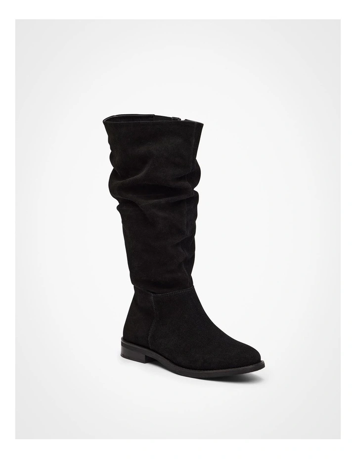 Suede Leather Knee Boot in Black image 2