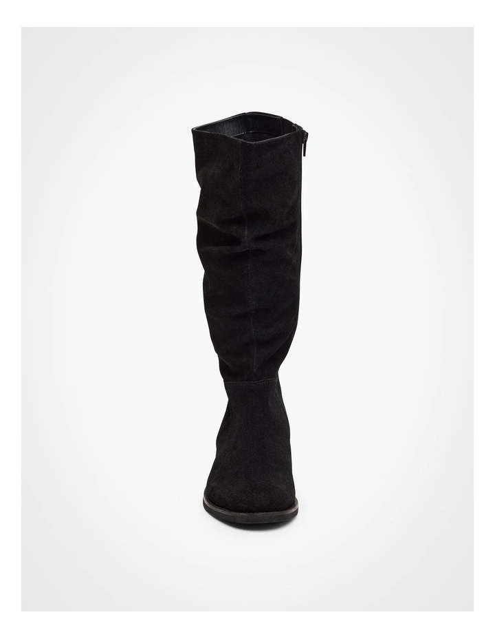 Suede Leather Knee Boot in Black image 3