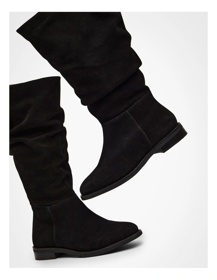 Suede Leather Knee Boot in Black image 5