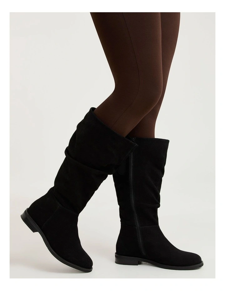 Suede Leather Knee Boot in Black image 6