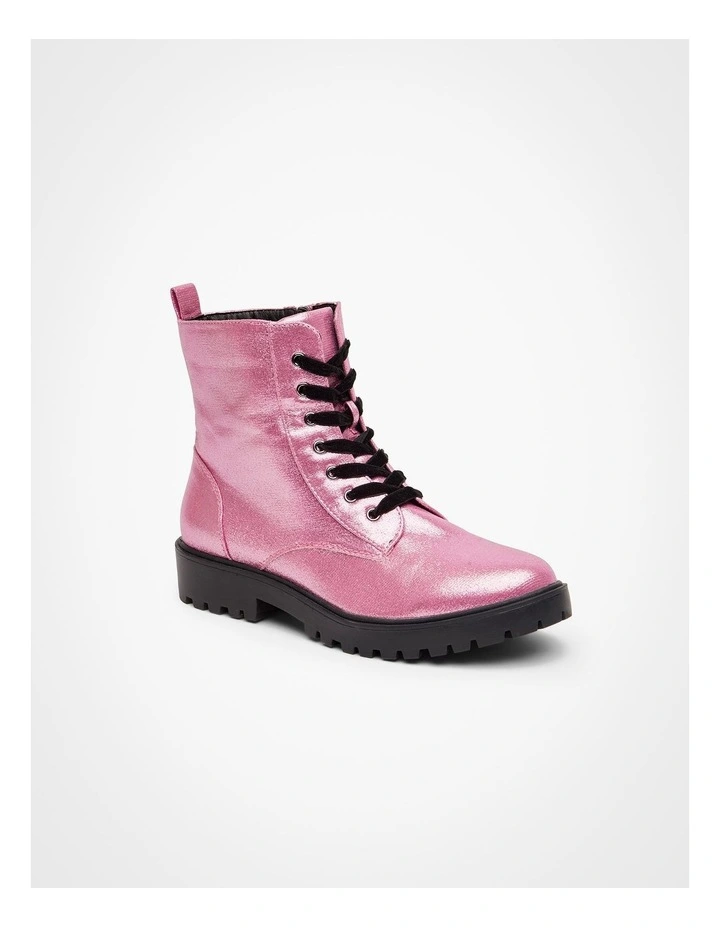 Sparkly Lace Up Boot in Light Pink image 2