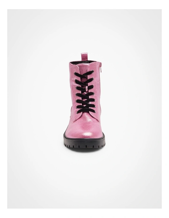 Sparkly Lace Up Boot in Light Pink image 3