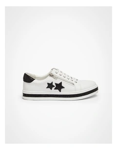 Double Star Zip Sneaker in White/Black