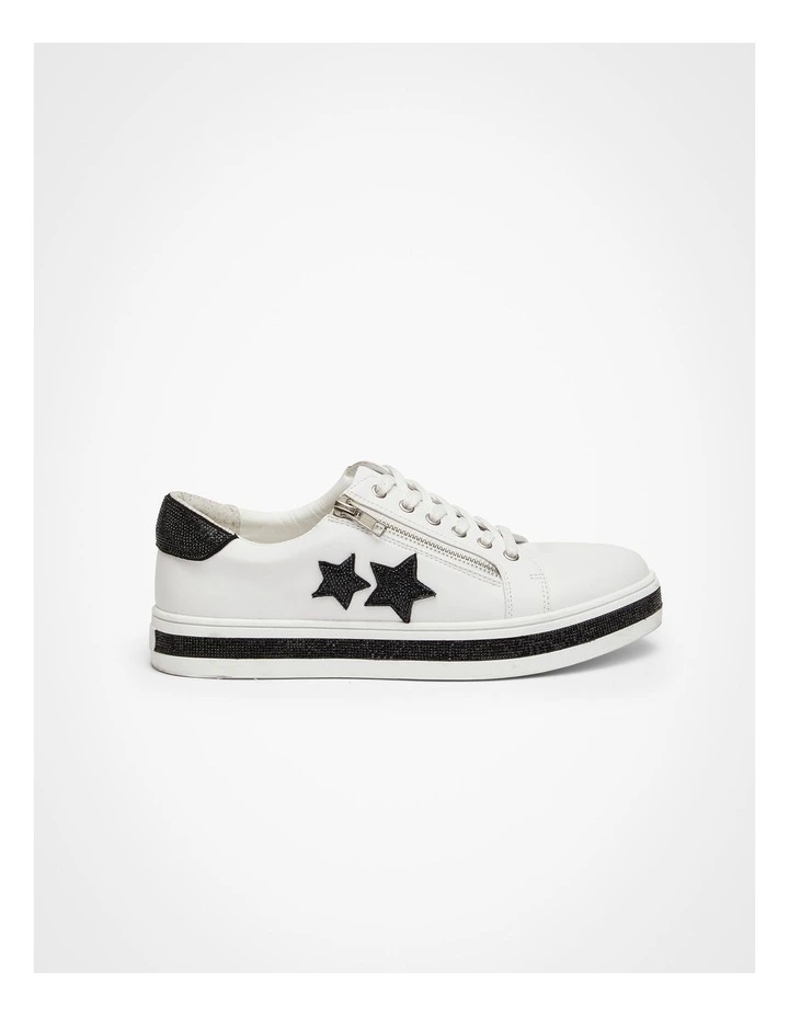 Double Star Zip Sneaker in White/Black image 1