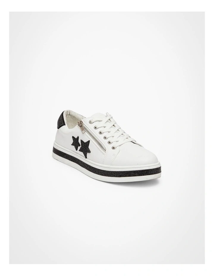 Double Star Zip Sneaker in White/Black image 2