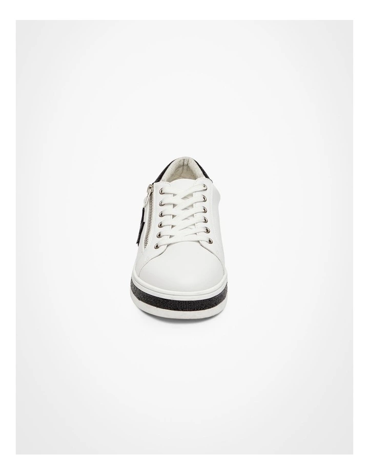 Double Star Zip Sneaker in White/Black image 3