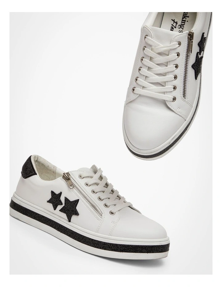 Double Star Zip Sneaker in White/Black image 5