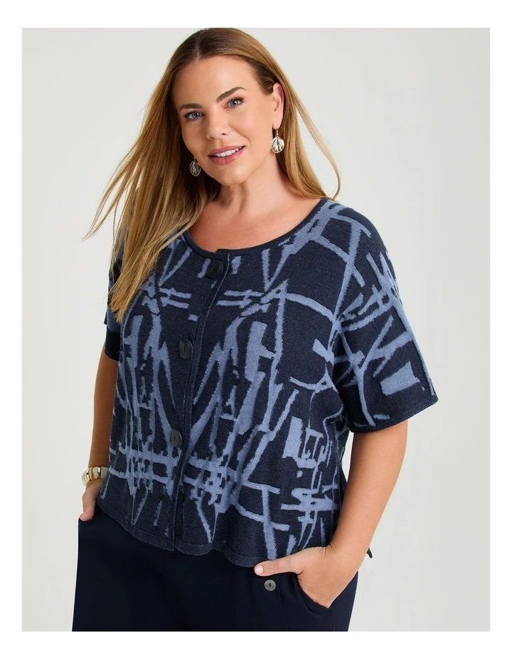 Abstract Jacquard Cotton Cardigan Dark Indigo image 1