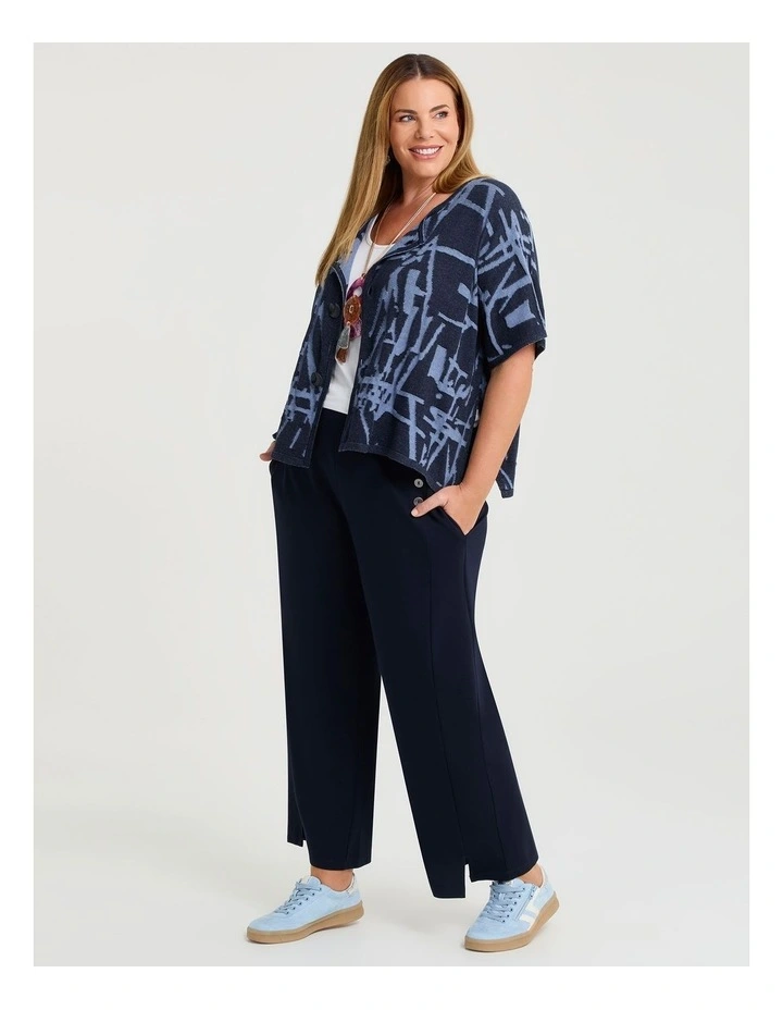 Abstract Jacquard Cotton Cardigan Dark Indigo image 3