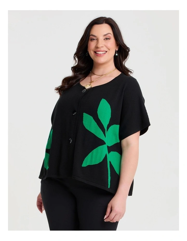 Leaf Jacquard Cotton Cardigan Black/green image 1