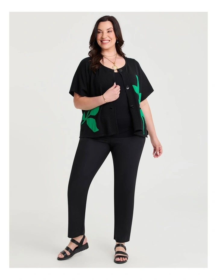 Leaf Jacquard Cotton Cardigan Black/green image 3