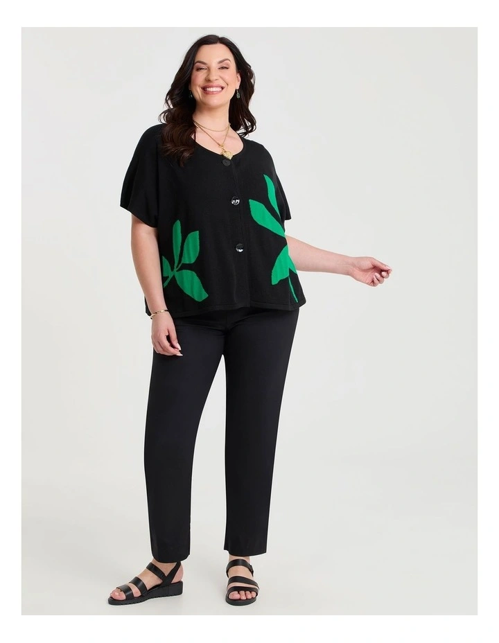 Leaf Jacquard Cotton Cardigan Black/green image 4