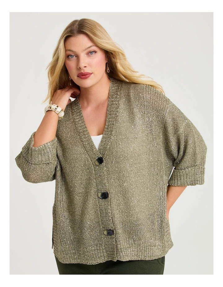 Sparkle Knit Boxy Cardigan Sage image 1