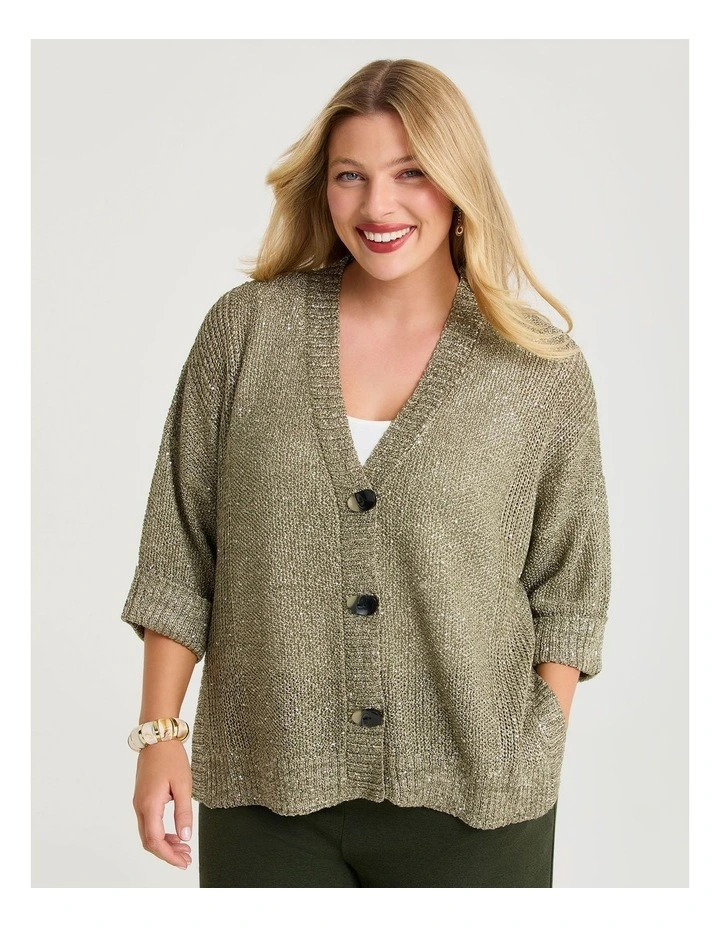 Sparkle Knit Boxy Cardigan Sage image 3