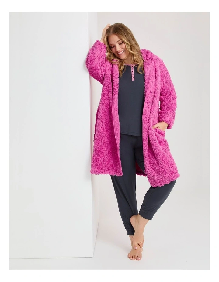 Plush Hooded Zip-up Robe in Raspberry Rose image 1