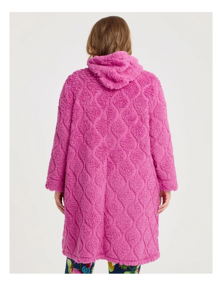 Plush Hooded Zip-up Robe in Raspberry Rose image 2