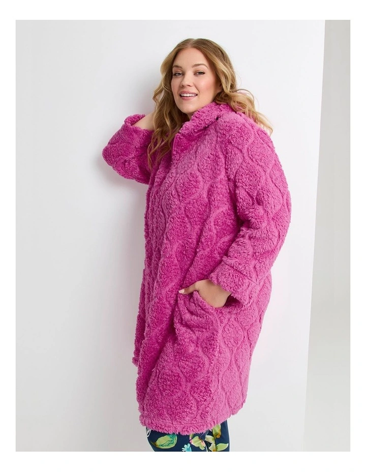 Plush Hooded Zip-up Robe in Raspberry Rose image 3