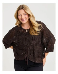 Pointelle Sparkle Overtop Jumper Chocolate