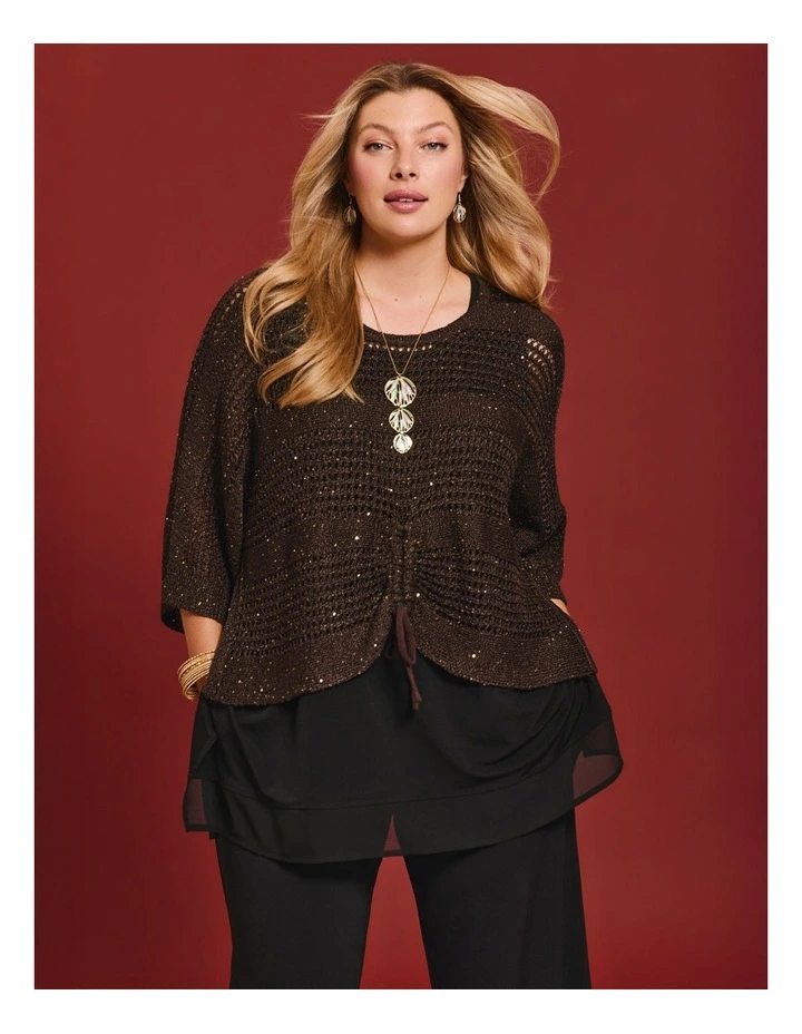 Pointelle Sparkle Overtop Jumper Chocolate image 4