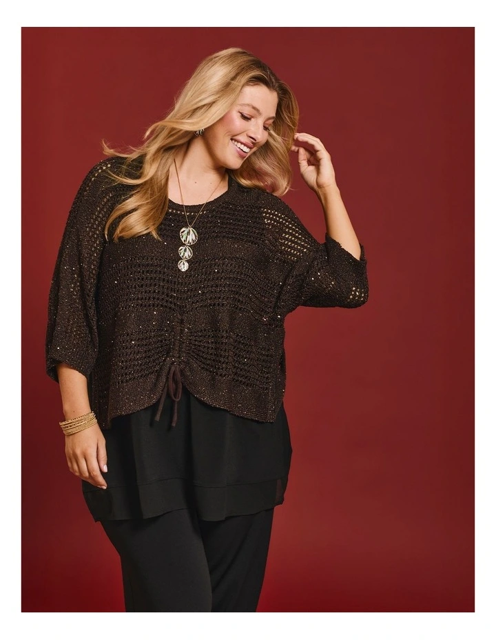 Pointelle Sparkle Overtop Jumper Chocolate image 5