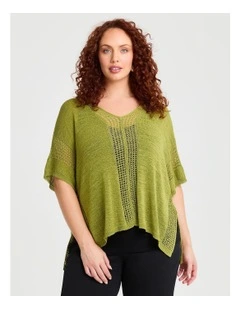 Pointelle Detail Natural Jumper Caper Green