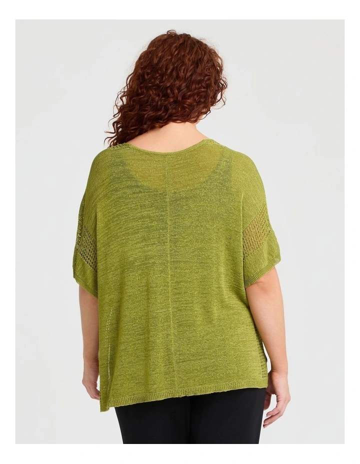 Pointelle Detail Natural Jumper Caper Green image 2