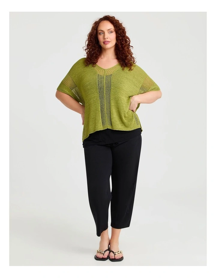 Pointelle Detail Natural Jumper Caper Green image 3