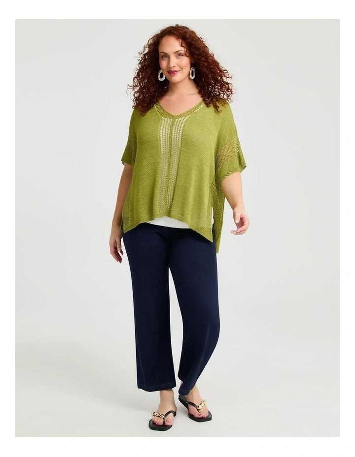 Pointelle Detail Natural Jumper Caper Green image 4