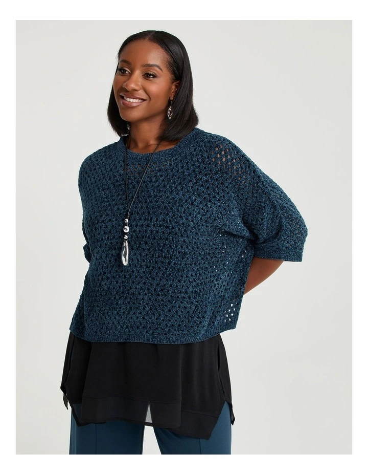 Chenille Pointelle Knit Jumper Deep Teal image 1