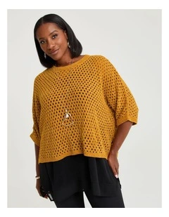 Chenille Pointelle Knit Jumper Amber Gold