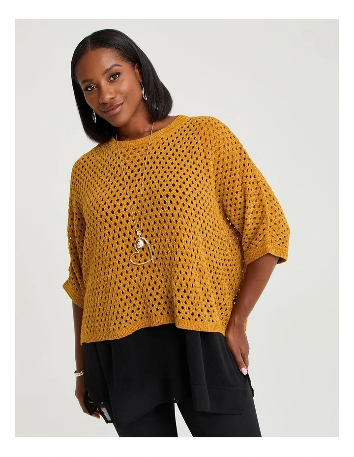 Chenille Pointelle Knit Jumper Amber Gold image 1
