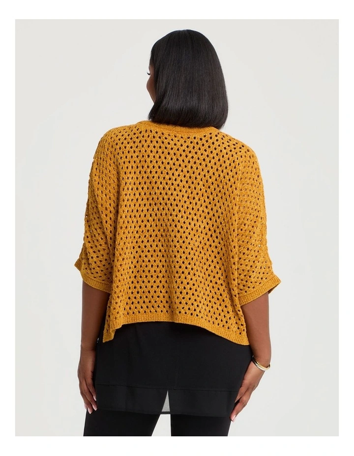 Chenille Pointelle Knit Jumper Amber Gold image 2