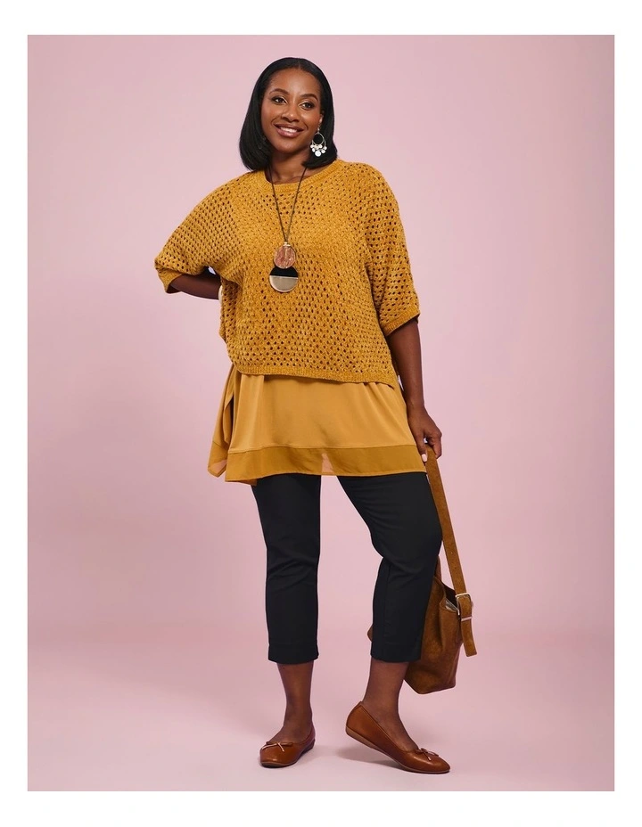 Chenille Pointelle Knit Jumper Amber Gold image 5