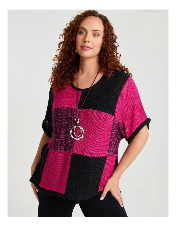 Checkerboard Knit Jumper Hot Pink/black image 1